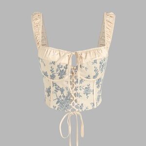 Floral Lace-Up Corset Top